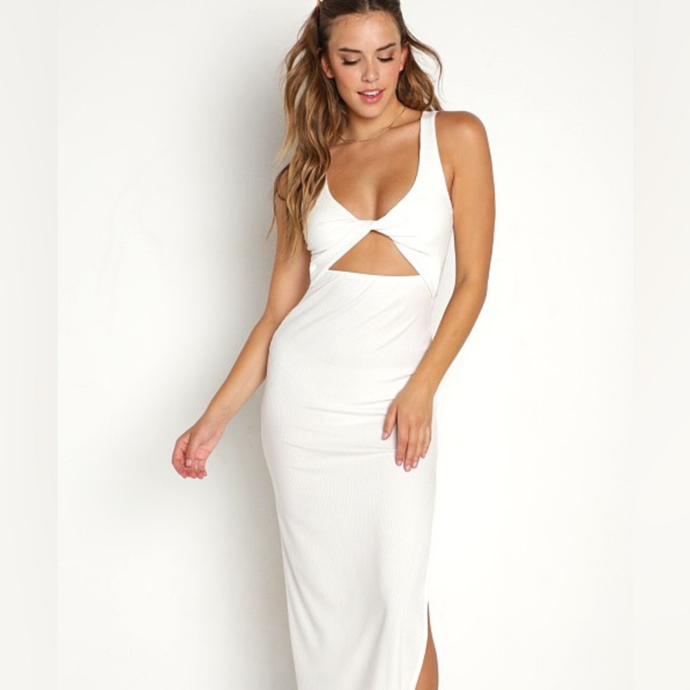 L*Space Nico Dress in Cream Ribbed Maxi with Cutout Size Small